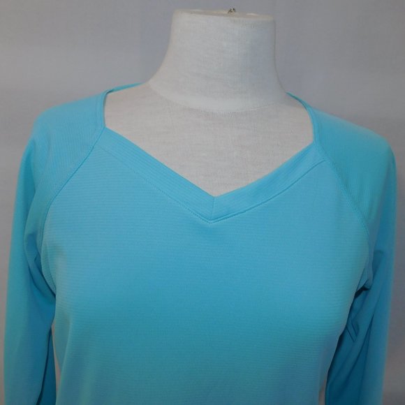 Columbia PFG Omni-Shade Womens M Aqua Blue 1/4 Sleeve Top Shirt - Picture 2 of 10